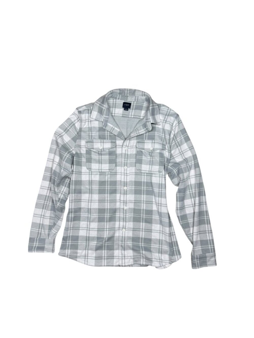 J.Crew Double Knit White Gray Plaid Flannel Button Up Work Shirt Men's Large